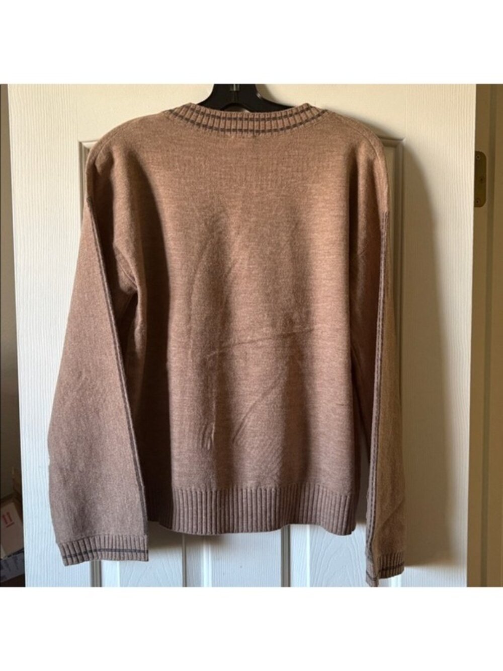 NWT Brown V-Neck Sweater Dark Brown Trim - Picture 6 of 6